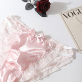 Satin Frilly Panties Knickers with Lace Trim - Cissify